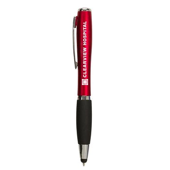 Satin Grip Twist Stylus Pen With Bright LED Light - One-Color Personalization Available from Positive Promotions