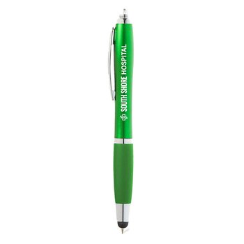 Satin Grip Twist Stylus Pen With Bright Push LED Light - One-Color Personalization Available from Positive Promotions