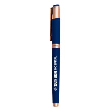 Recycled Duke Satin Soft-Touch Gel Pen With Rose-Gold Trim - One-Color Personalization Available from Positive Promotions