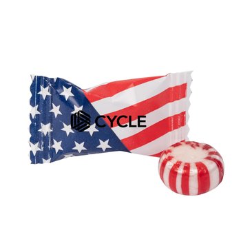 Patriotic Stars & Stripes Peppermint Candy - Individually Wrapped - Personalization Available from Positive Promotions