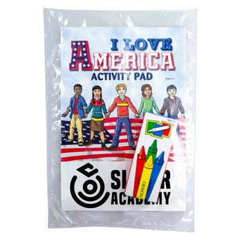 Patriotic I Love America Chidlren's Activity Pad & Crayons - Personalization Available from Positive Promotions