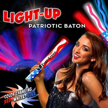 Patriotic American Flag Print Light Up LED Lumiton Batons - 16