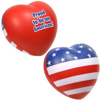 Patriotic American Flag Heart Shaped Stress Reliever - Personalization Available from Positive Promotions