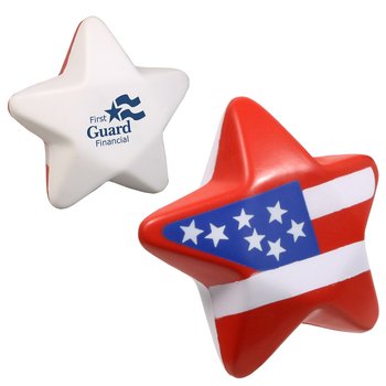 Patriotic American Flag Star Shaped Stress Reliever - Personalization Available from Positive Promotions