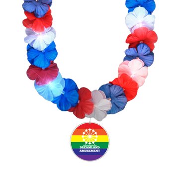 Patriotic Red, White, & Blue Hawaiian Flower Light Up Lei Necklace - Personalization Available from Positive Promotions
