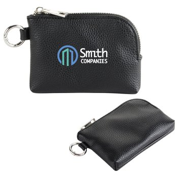 Luxe Faux Leather Zippered Pouch with Keyring - Personalization Available from Positive Promotions