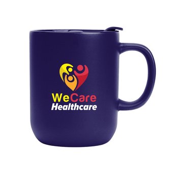 Tone on Tone Ceramic Mug with Matching Lid 14 oz. - Full Color - Personalization Available from Positive Promotions
