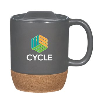 Cork Bottom Tone on Tone Ceramic Mug with Matching Lid 14 oz. - Personalization Available from Positive Promotions