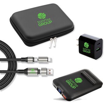 Premium Tech Kit including MagSafe Fast Charge Power Bank with Digiital Display, Dual Port Adaper, from Positive Promotions