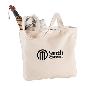 Top Zipper Closure Cotton Canvas Shopper Tote Bag 10 oz. - Personalization Available from Positive Promotions