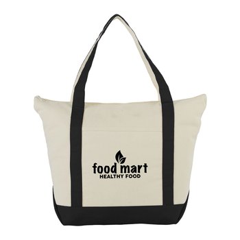 Large Cotton Canvas Zip Top Boater Tote Bag 12 oz. - Personalization Available from Positive Promotions