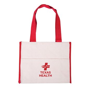 Cotton Canvas Box Tote Bag with Color Accents - 14 oz. - Personalization Available from Positive Promotions