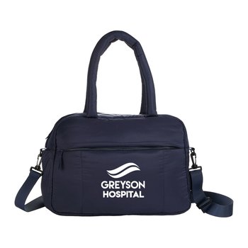 Recycled Quilted Puffer Duffel Bag With Trolley Sleeve & Bottle Pocket - One-Color Personalization Available from Positive Promotions