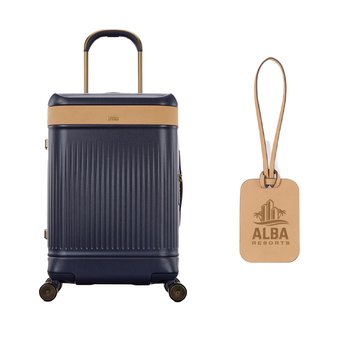 Hartmann Reserve Carry-On Rolling Luggage With Genuine Leather Trim, TSA Lock, Compression Organizer, & Recycled Lining - Laser-Engraved Personalization Available from Positive Promotions