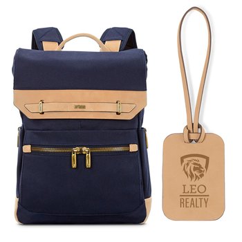 Hartmann Reserve Canvas & Genuine Leather Backpack With Laptop Compartment, Recycled Lining, & Beverage Pocket - Laser-Engraved Personalization Available from Positive Promotions