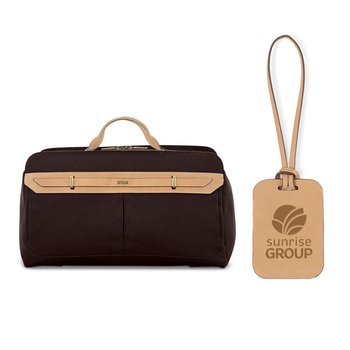 Hartmann Reserve Canvas & Genuine Leather Weekender Duffel Bag With Trolley Sleeve, Shoulder Strap, & Recycled Lining - Laser-Engraved Personalization Available from Positive Promotions
