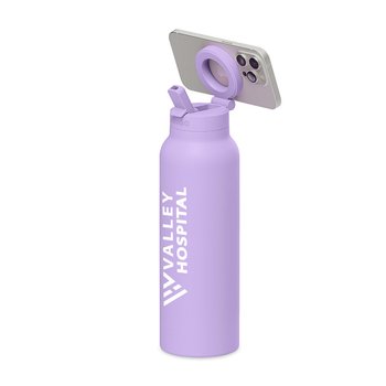 RINGO Pro Stainless-Steel Water Bottle 24 oz. With Magnetic Phone Mount Ring & Flip Straw - One-Color Personalization Available from Positive Promotions