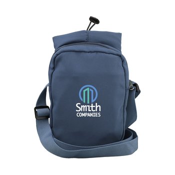 Lightweight Recycled Nylon Bottle Carrier with Cinch Top, Front Zip Pocket, & Adjustable Strap 8.5