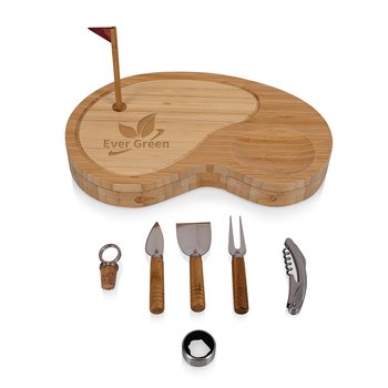 Bamboo Golf Sand Trap Shaped Charcuterie Cheese Cutting Board & Utensils Set -7 PCS from Positive Promotions