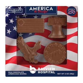 Patriotic America 250 USA Americana Molded Milk Chocolate Box 2 oz. - Full-Color Personalization Available from Positive Promotions