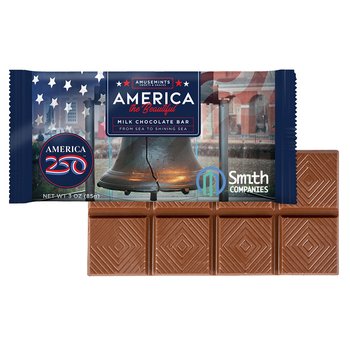 Patriotic America 250 USA Milk Chocolate Bar in Metallic Wrapper 3 oz. - Full-Color Personalization Available from Positive Promotions