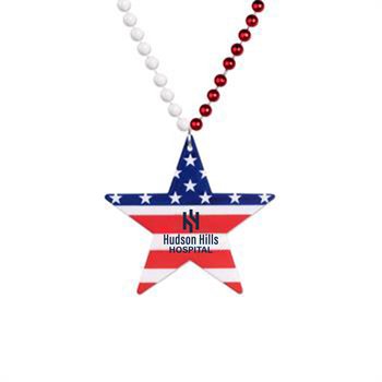 Patriotic America 250 USA Red, White, & Blue Star Medallion Beads Necklace - 33