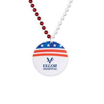 Patriotic America 250 USA Red, White, & Blue Round Medallion Beads Necklace - 33