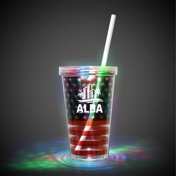 Patriotic America 250 USA LED Light-Up Insulated Plastic Tumbler with Straw-16 oz. - Personalization from Positive Promotions