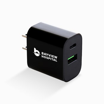 Flat Dual-Port Travel Charging Wall Adapter 20W Type C - One-Color Personalization Available from Positive Promotions