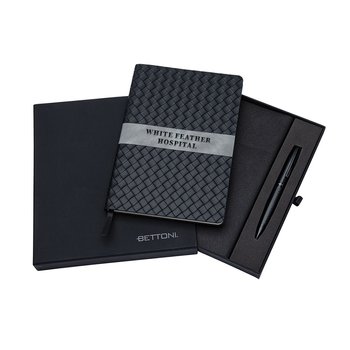 Bettoni Cetara, Junior Journal & Pen Gift Set with Leatherette Woven Patterned Cover-Personalization from Positive Promotions