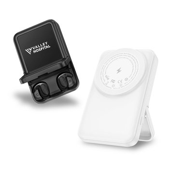 7700 mAh Wireless Power Bank with TWS earphone - Personalization Available from Positive Promotions