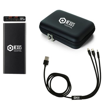 Fast Charging Power Bank with 3-in-1 Charging Cable Gift Set - Personalization Available from Positive Promotions