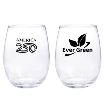 Official America250 Stemless Wine Glass 15 oz. - One-Color Personalization Available from Positive Promotions
