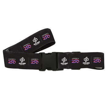 Official America250 Patriotic Black Dye-Sublimated Luggage Strap - Personalization Available from Positive Promotions