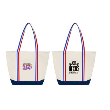 Official America250 USA Made Patriotic Recycled Canvas Boater Tote Bag - Personalization Avail from Positive Promotions