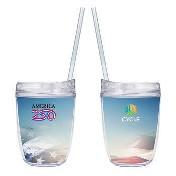 Official America250 USA Made Patriotic Tritan? Plastic Coffee Cup with Straw 12 oz. from Positive Promotions