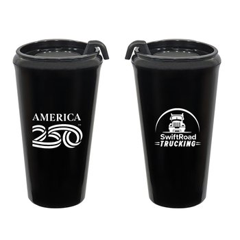 Official America250? Patriotic Reusable Glossy Plastic Coffee Cup Mug 16 oz. - Personalization Avail from Positive Promotions