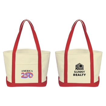 Official America250? Patriotic Medium Recycled Cotton Canvas Boater Tote Bag - Personalization Avail from Positive Promotions