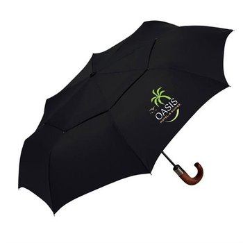 Shed Rain? WindPro Vented Auto-Open/Close Compact Umbrella with Curved Wooden Handle - 46