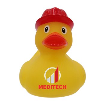 Yellow Rubber Duck With Red Fire Chief Hat - One-Color Personalization Available from Positive Promotions