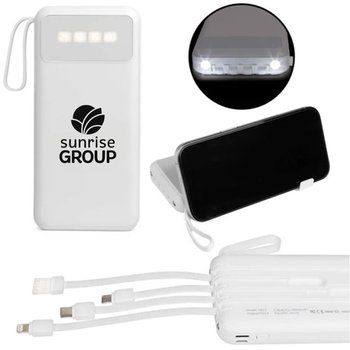 3-in-1 Phone Stand, Power Bank with Built in Cables, & LED Flashlight 10,000 mAh from Positive Promotions