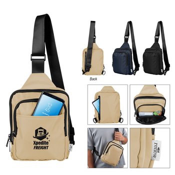 Recycled RPET Sport Sling Bag with Pockets & Cup Holder - Personalization Available from Positive Promotions