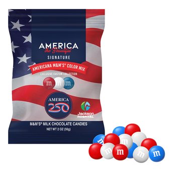 Patriotic America250 USA Red, White, & Blue M&M's 2 oz. in Bag - Full-Color Personalization Available from Positive Promotions