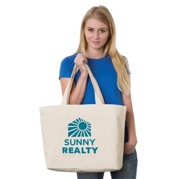 USA Made Jumbo 12-oz. Natural Cotton Canvas Tote Bag - One-Color Personalization Available from Positive Promotions