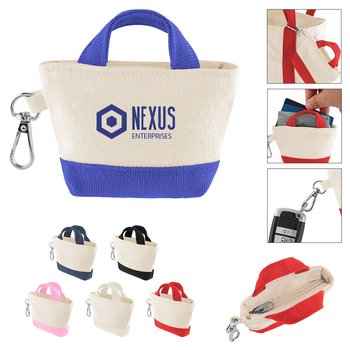 Recycled Cotton Canvas Tiny Tote Bag Keychain - One-Color Personalization Available from Positive Promotions