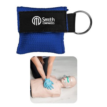 CPR Mask & Face Shield With Mouth Barrier & Filter in Reusable Pouch Keychain - One-Color Personalization Available from Positive Promotions