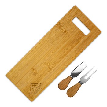 Long Bamboo Cutting Board Charcuterie Set With Utensils - Laser-Engraved Personalization Available from Positive Promotions