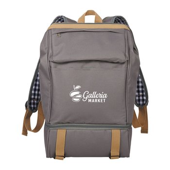 Checkered Picnic Cooler Backpack with Plates, Utensils, Mugs for Two - 6 Can - Personalization Avail from Positive Promotions