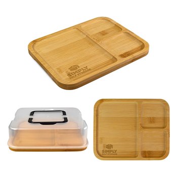 Bamboo Sectioned Charcuterie Board With Cover - Laser-Engraved Personalization Available from Positive Promotions