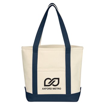 Recycled Cotton Canvas Boater Market Tote Bag - One-Color Personalization Available from Positive Promotions